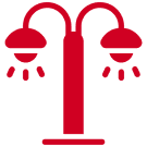 Red street lamp icon on black background.