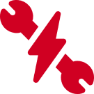Red wrench and lightning bolt icon.